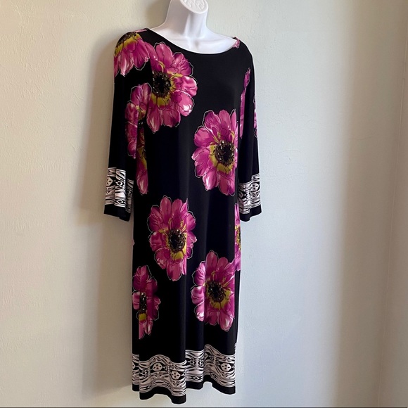 black dress with large pink flowers